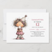 Invitation d'anniversaire 8 ans pour une fille drô (Devant)