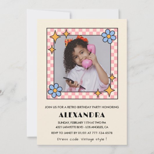 Invitation d'anniversaire 8 ans Retro Groovy Fleur (Devant)