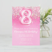 Invitation d'anniversaire 8 ans rose fille paillet (Debout devant)