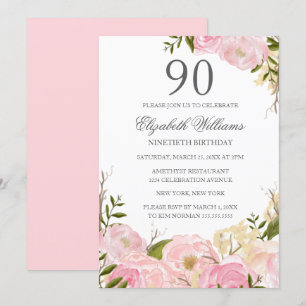 Invitation d'anniversaire 90 ans aquarelle Floral 