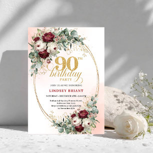 Invitation d'anniversaire 90 ans aux pivoines bord