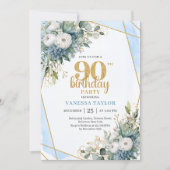 Invitation d'anniversaire 90 ans Cadre doré botani (Devant)