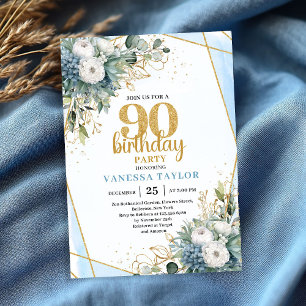 Invitation d'anniversaire 90 ans Cadre doré botani