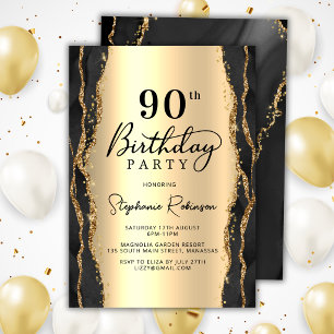 Invitation d'anniversaire 90 ans en Agate Noir Or