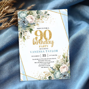 Invitation d'anniversaire 90 ans Fleurs Bleues Pai