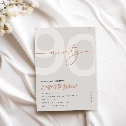 Invitation d'anniversaire 90 ans Moderne Beige & O