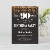 Invitation d'anniversaire 90 ans paillettes dorées (Debout devant)