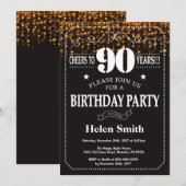Invitation d'anniversaire 90 ans paillettes dorées (Devant / Derrière)