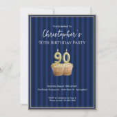 Invitation d'anniversaire 90 ans unique bleu or po (Devant)