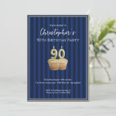 Invitation d'anniversaire 90 ans unique bleu or po (Debout devant)