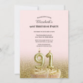 Invitation d'anniversaire 91 ans rose et or pour e (Devant)