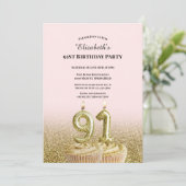 Invitation d'anniversaire 91 ans rose et or pour e (Debout devant)