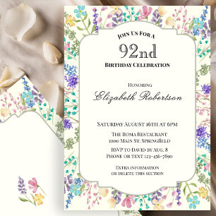 Invitation d'anniversaire 92 ans à motif floral co