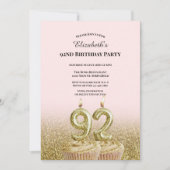 Invitation d'anniversaire 92 ans rose et or pour e (Devant)