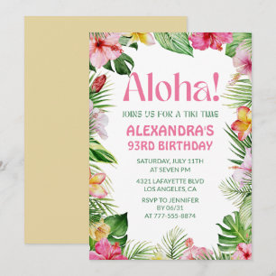 Invitation d'anniversaire 93 ans Hawaïen Floral Tr