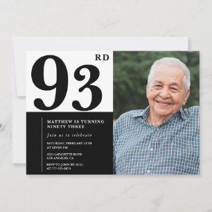 Invitation d'anniversaire 93 ans photo noir et bla