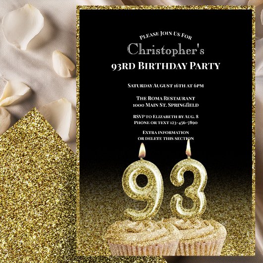Invitation d'anniversaire 93 ans pour lui noir et