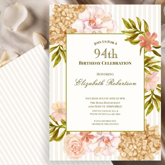 Invitation d'anniversaire 94 ans Fleurs d'Automne