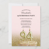 Invitation d'anniversaire 94 ans rose et or pour e (Devant)