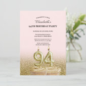 Invitation d'anniversaire 94 ans rose et or pour e (Debout devant)