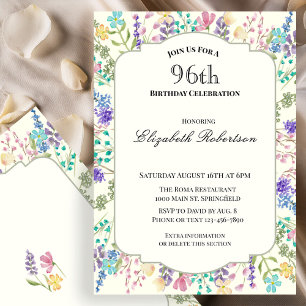 Invitation d'anniversaire 96 ans à motif floral co