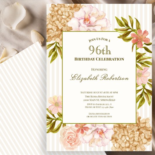 Invitation d'anniversaire 96 ans Fleurs d'Automne