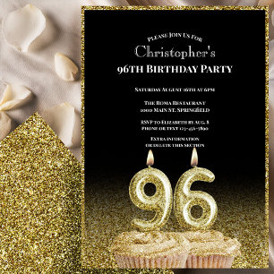 Invitation d'anniversaire 96 ans noir et or pour l