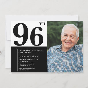 Invitation d'anniversaire 96 ans photo noir et bla