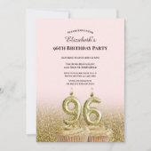 Invitation d'anniversaire 96 ans rose et or pour e (Devant)