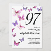 Invitation d'anniversaire 97 ans Papillon en Rose  (Devant)