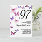 Invitation d'anniversaire 97 ans Papillon en Rose  (Debout devant)