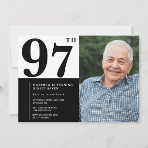 Invitation d'anniversaire 97 ans photo noir et bla