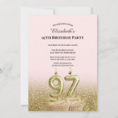 Invitation d'anniversaire 97 ans rose et or pour e (Devant)
