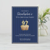 Invitation d'anniversaire 97 ans unique bleu or po (Debout devant)