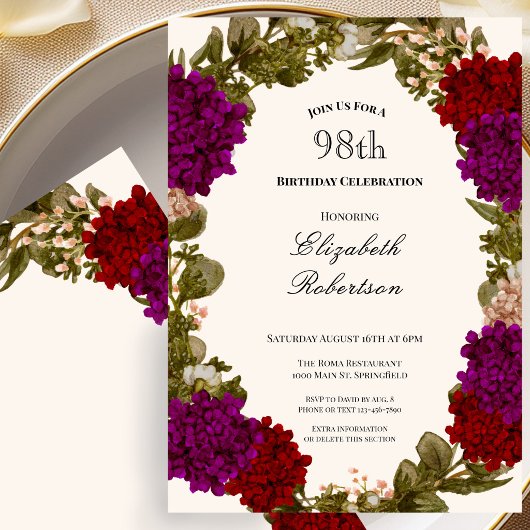 Invitation d'anniversaire 98 ans avec une bordure