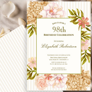 Invitation d'anniversaire 98 ans Fleurs d'Automne 