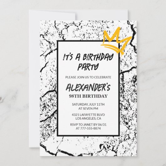 Invitation d'anniversaire 98 ans noir blanc Hommes (Devant)