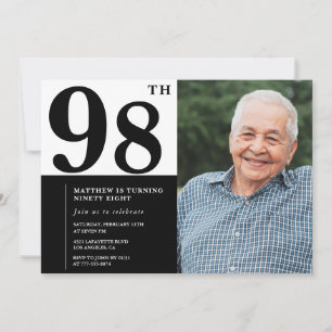 Invitation d'anniversaire 98 ans photo noir et bla