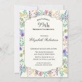 Invitation d'anniversaire 99 ans à fleurs colorées (Devant)