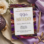 Invitation d'anniversaire 99 ans Moderne Violet Or