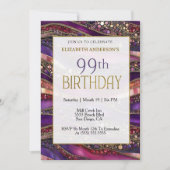 Invitation d'anniversaire 99 ans Moderne Violet Or (Devant)