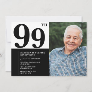 Invitation d'anniversaire 99 ans photo noir et bla