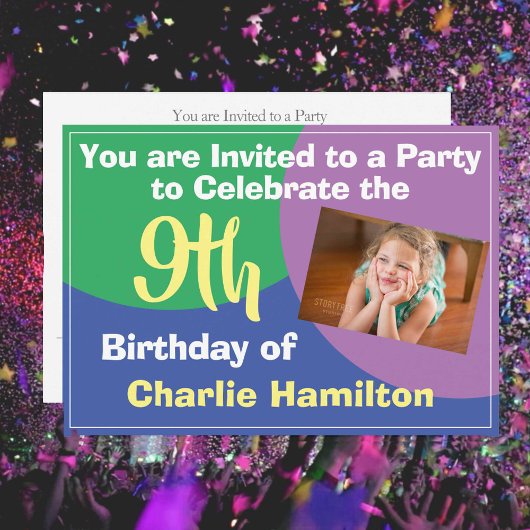 Invitation d'anniversaire 9 ans avec photo