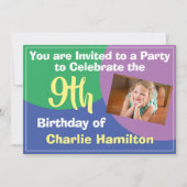 Invitation d'anniversaire 9 ans avec photo (Devant)