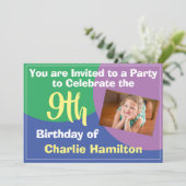 Invitation d'anniversaire 9 ans avec photo (Debout devant)