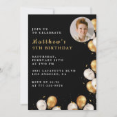 Invitation d'anniversaire 9 ans Black Gold Balloon (Devant)