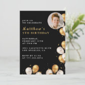 Invitation d'anniversaire 9 ans Black Gold Balloon (Debout devant)