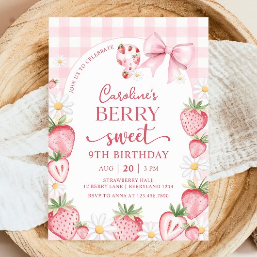 Invitation d'anniversaire 9 ans Coquette Bow Straw