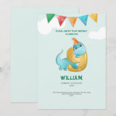 Invitation d'anniversaire 9 ans dinosaure TREX (Devant / Derrière)