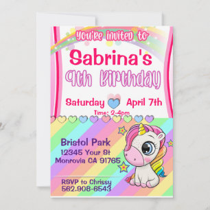 Invitation d'anniversaire 9 ans licorne pour fille